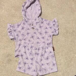 Kids Butterfly Print Matching Set - Purple